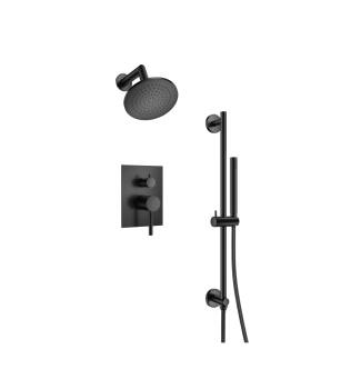 Flusso 100.3400MB Shower Kit - 6″ Shower Head & Hand Shower Kit With Slide Bar - Pressure Balance Valve & Trim in Matte Black