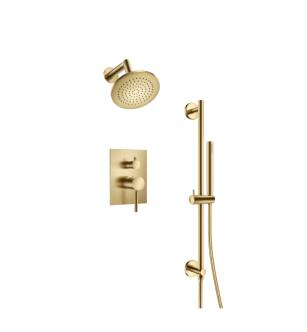 Flusso 100.3400SB Shower Kit - 6″ Shower Head & Hand Shower Kit With Slide Bar - Pressure Balance Valve & Trim in Satin Brass PVD