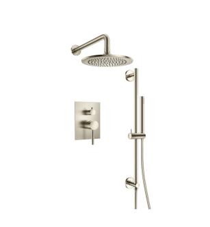 Flusso 100.3450BN Shower Kit - 8″ Shower Head & Hand Shower Kit With Slide Bar - Pressure Balance Valve & Trim in Brushed Nickel PVD