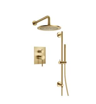 Flusso 100.3450SB Shower Kit - 8″ Shower Head & Hand Shower Kit With Slide Bar - Pressure Balance Valve & Trim in Satin Brass PVD