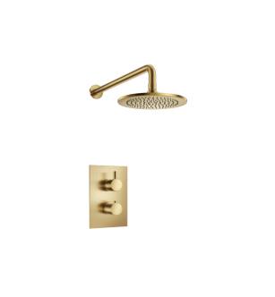 Flusso 100.7000SB Shower Kit - 8″ Shower Head - Thermostatic Valve & Trim in Satin Brass PVD
