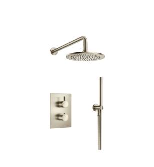Flusso 100.7050BN Shower Kit - 8″ Shower Head & Hand Shower Kit - Thermostatic Valve & Trim in Brushed Nickel PVD