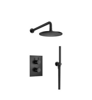 Flusso 100.7050MB Shower Kit - 8″ Shower Head & Hand Shower Kit - Thermostatic Valve & Trim in Matte Black