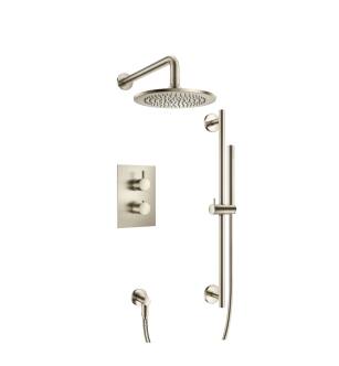 Flusso 100.7100BN Shower Kit - 8″ Shower Head & Hand Shower Kit With Slide Bar - Thermostatic Valve & Trim in Brushed Nickel PVD