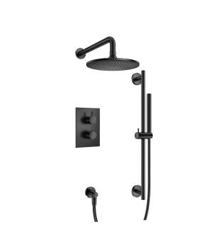 Flusso 100.7100MB Shower Kit - 8″ Shower Head & Hand Shower Kit With Slide Bar - Thermostatic Valve & Trim in Matte Black