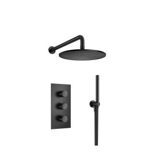 Flusso 100.7150MB Shower Kit - 10″ Shower Head & Hand Shower Kit - Thermostatic Valve & Trim in Matte Black