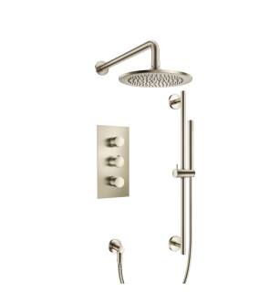 Flusso 100.7200BN Shower Kit - 10″ Shower Head & Hand Shower Kit With Slide Bar - Thermostatic Valve & Trim in Brushed Nickel PVD