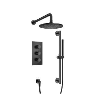 Flusso 100.7200MB Shower Kit - 10″ Shower Head & Hand Shower Kit With Slide Bar - Thermostatic Valve & Trim in Matte Black