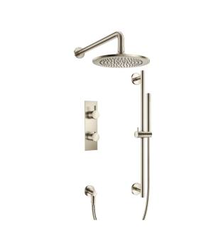 Flusso 100.7300BN Shower Kit - 8″ Shower Head & Hand Shower - Thermostatic Valve & Trim in Brushed Nickel PVD