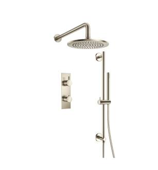 Flusso 100.7350BN Shower Kit - 8″ Shower Head & Hand Shower Kit - Thermostatic Valve & Trim in Brushed Nickel PVD