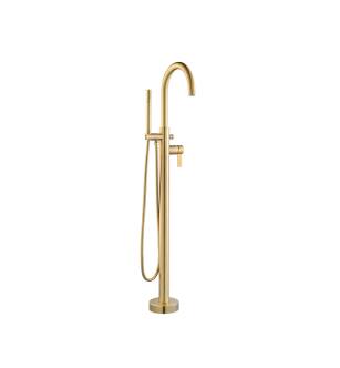 Flusso 145.1170SB Freestanding Floor Mount Bathtub Faucet / Tub Filler in Satin Brass PVD