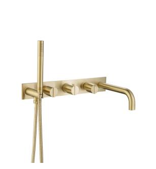 Flusso 145.2691SB Wall Mount Tub Filler With Hand Shower in Satin Brass PVD