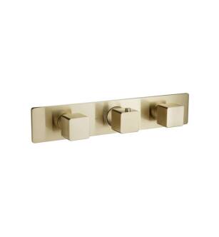 Flusso 196.2715SB 3/4" Horizontal Thermostatic Valve with 2 Volume Controls & Trim in Satin Brass PVD
