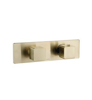 Flusso 196.2717SB 3/4" Horizontal Thermostatic Shower Valve & Trim - 2 Output in Satin Brass PVD