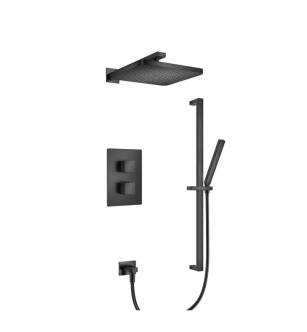 Flusso 196.7100MB Two Output Shower Set With Shower Head, Hand Held And Slide Bar in Matte Black