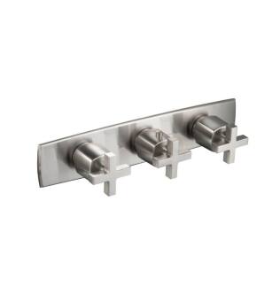 Flusso 240.2715BN 3/4" Horizontal Thermostatic Valve with 2 Volume Controls And Trim in Brushed Nickel PVD