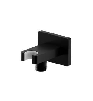 Flusso HS8007GB Wall Elbow With Holder Combo in Gloss Black