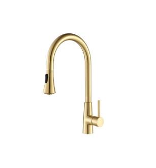 Flusso K.1290BG Zest Dual Spray Stainless Steel Kitchen Faucet With Pull Out in Brushed Gold PVD