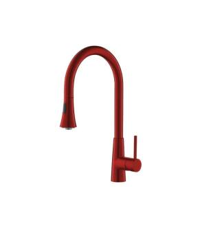 Flusso K.1290CR Zest Dual Spray Stainless Steel Kitchen Faucet With Pull Out in Crimson