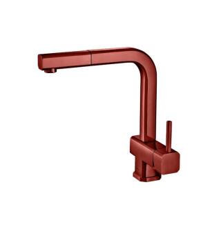 Flusso K.1300DR Cito Dual Spray Polished Steel Kitchen Faucet With Pull Out in Deep Red