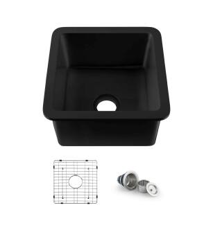KIBI USA K2-S18SQMB Cubic 18" Undermounted Kitchen Fireclay Sink in Matte Black