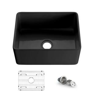 KIBI USA K2-SF24MB Pure 24" Fireclay Kitchen Farmhouse Sink Single Bowl in Matte Black