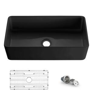 KIBI USA K2-SF36MB Pure 36" Farmhouse Kitchen Fireclay Sink in Matte Black