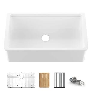 KIBI USA K2-S33T 33″ Pure Fireclay Drop-In/Undermount Workstation Sink in Glossy White