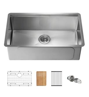 KIBI USA K3-S30T 30″ Handcrafted 316 Marine Grade Stainless Steel 16 Gauge Single Bowl Workstation Undermount Kitchen Sink