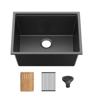 KIBI USA K4-S25T 25″ Undermount Workstation Single Bowl Quartz Kitchen Sink in Matte Black