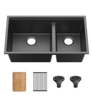 KIBI USA K4-D33T 33″ Undermount Workstation Double Bowl Quartz Kitchen Sink in Matte Black