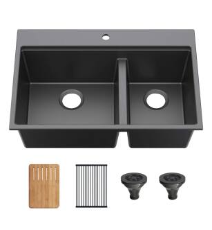 K4-TD33T 33″ Top-Mount Workstation Double Bowl Quartz Kitchen Sink in Matte Black