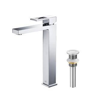 KIBI USA C-KBF1003CH--KPW101CH Cubic Single Handle Bathroom Vessel Sink Faucet with Pop Up Drain in Chrome