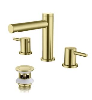 KIBI USA KBF1025BG Circular 8" Bathroom Sink Widespread Faucet with Drain Assembly in Brushed Gold