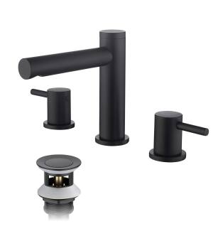 KIBI USA KBF1025MB Circular 8" Bathroom Sink Widespread Faucet with Drain Assembly in Matte Black
