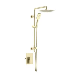 KIBI USA KSC404BG Cube Pressure Balanced 2 Function Shower Column with Rough In Valve in Brushed Gold