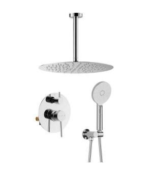 KIBI USA KSF408CH Circular Pressure Balanced Ceiling Mounted 2 Function Shower System with Rough In Valve in Chrome