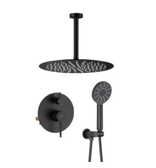 KIBI USA KSF408MB Circular Pressure Balanced Ceiling Mounted 2 Function Shower System with Rough In Valve in Matte Black