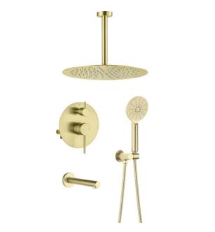 KIBI USA KSF409BG Circular Pressure Balanced Ceiling Mounted 3 Function Shower System with Rough In Valve in Brushed Gold