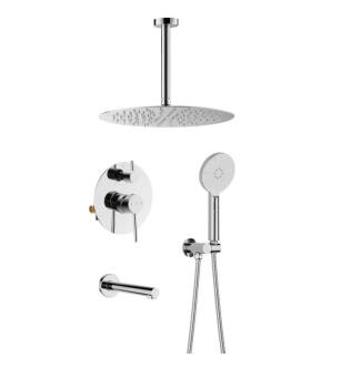 KIBI USA KSF409CH Circular Pressure Balanced Ceiling Mounted 3 Function Shower System with Rough In Valve in Chrome