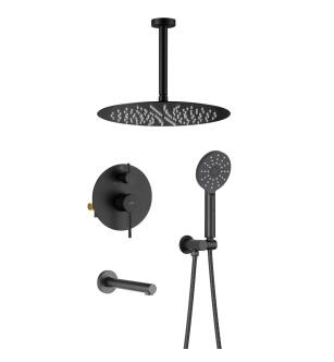 KIBI USA KSF409MB Circular Pressure Balanced Ceiling Mounted 3 Function Shower System with Rough In Valve in Matte Black