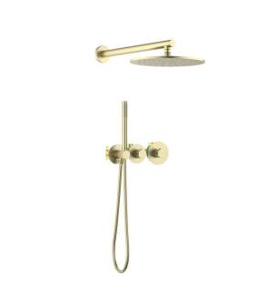 KIBI USA KSF410BG Circular 2 Function Thermostatic Shower System With Rough In Valve in Brushed Gold
