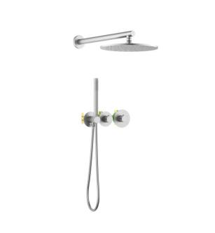 KIBI USA KSF410BN Circular 2 Function Thermostatic Shower System With Rough In Valve in Brushed Nickel