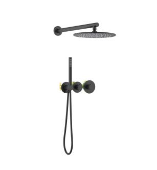 KIBI USA KSF410MB Circular 2 Function Thermostatic Shower System With Rough In Valve in Matte Black