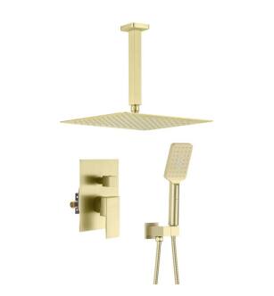 KIBI USA KSF412BG Cube Pressure Balanced Ceiling Mounted 2 Function Shower System with Rough In Valve in Brushed Gold
