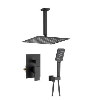 KIBI USA KSF412MB Cube Pressure Balanced Ceiling Mounted 2 Function Shower System with Rough In Valve in Matte Black