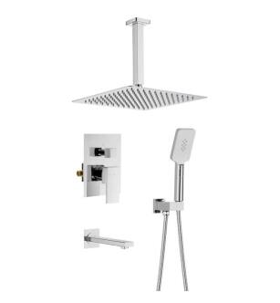 KIBI USA KSF413CH Cube Pressure Balanced Ceiling Mounted 3 Function Shower System with Rough In Valve in Chrome