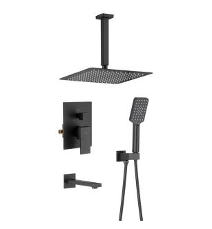 KIBI USA KSF413MB Cube Pressure Balanced Ceiling Mounted 3 Function Shower System with Rough In Valve in Matte Black