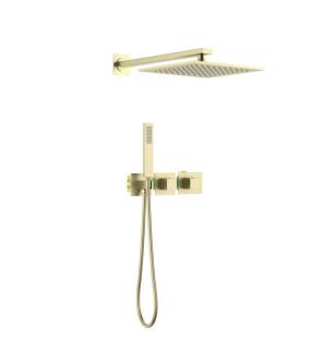 KIBI USA KSF414BG Cube 2 Function Thermostatic Shower System With Rough In Valve in Brushed Gold