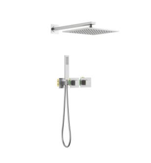KIBI USA KSF414BN Cube 2 Function Thermostatic Shower System With Rough In Valve in Brushed Nickel
